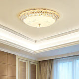 Modern Led Gold Flush Mount Ceiling Light With Crystal Accents Dome White Glass 12/16/19.5 W