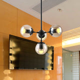 Vintage Amber Glass Ceiling Chandelier With 4 Lights | Black Hanging Fixture For Dining Room
