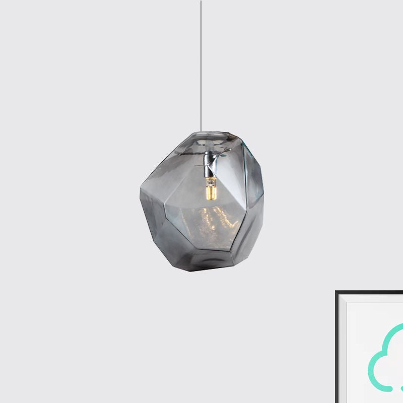 Contemporary 1-Light Glass Pendant Lighting: Faceted Grey/Orange/Purple Led Hanging Lamp Fixture For