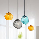 Contemporary 1-Light Glass Pendant Lighting: Faceted Grey/Orange/Purple Led Hanging Lamp Fixture For