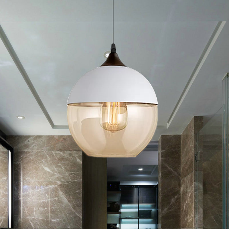 Modern 1-Light Glass Suspension Pendant In White/Black - 5/7/8 Wide Drum/Cylinder/Jar Clear/Yellow