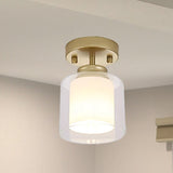 Contemporary Cylinder Semi Flush Ceiling Light With Glass Shade - Black/Silver/Gold Finish 1 Bulb