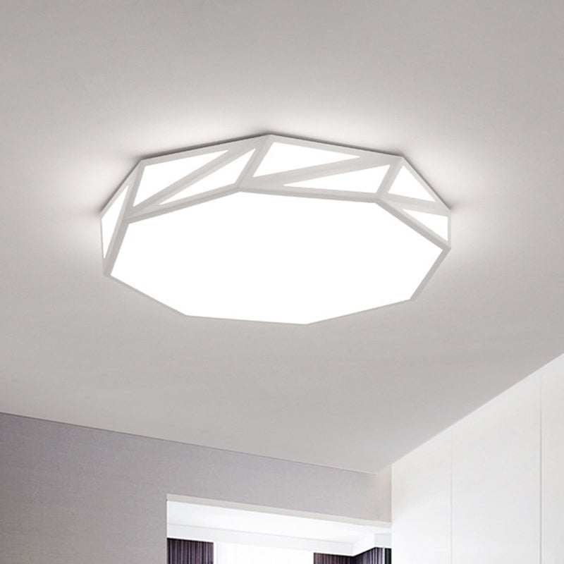 Modern Faceted Ceiling Flush Mount Led Fixture - White/3 Color Light Wooden Bedroom Design 16/19.5 W