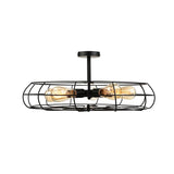Vintage Fan Shaped 5-Light Iron Ceiling Light With Wire Cage Shade - Semi Flush Mount In Rust/Black