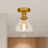 Farmhouse Cone Clear Glass Ceiling Lighting Fixture - Single Bulb Semi Flush Mount In