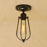 Industrial Loft Black Metallic Mini Cage Semi Flush Light Fixture - 1 Close To Ceiling