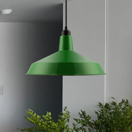 Vintage-Style Metal Pendant With Cord/Downrods - Green Barn Shade For Living Room Ceiling