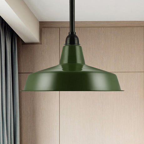 Vintage-Style Metal Pendant With Cord/Downrods - Green Barn Shade For Living Room Ceiling