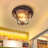 Vintage Copper Outdoor Flush Lighting With Seeded Glass And 2 Bulbs For Balcony