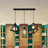3-Light Pendant Lighting With Retro Metal Cage Shades - Stylish Kitchen Hanging Lamp In Black