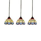 Victorian Tiffany Pendant Light: Stained Glass 3-Bulb Suspension In Blue For Living Room