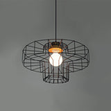 Vintage Black Hanging Pendant Light With Metal Cage Shade For Bedroom - Retro Style Lamp