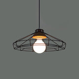 Vintage Black Hanging Pendant Light With Metal Cage Shade For Bedroom - Retro Style Lamp