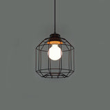 Vintage Black Hanging Pendant Light With Metal Cage Shade For Bedroom - Retro Style Lamp