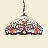 Stained Glass Tiffany Pendant Light: Multicolor Flower Design | Rustic Hanging Lamp Black Finish / A