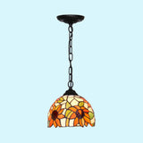 Tiffany Stained Glass Living Room Ceiling Light With Black/Blue Dome Shade