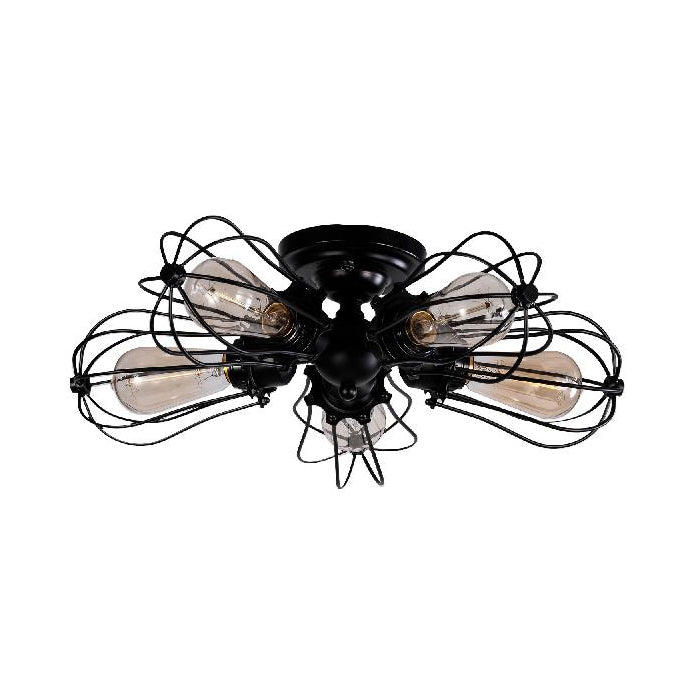 Vintage Style Bulb Shaped Iron Ceiling Light With Wire Guard | Semi Flush Mount 3/4/5 Lights