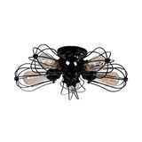 Vintage Style Bulb Shaped Iron Ceiling Light With Wire Guard | Semi Flush Mount 3/4/5 Lights
