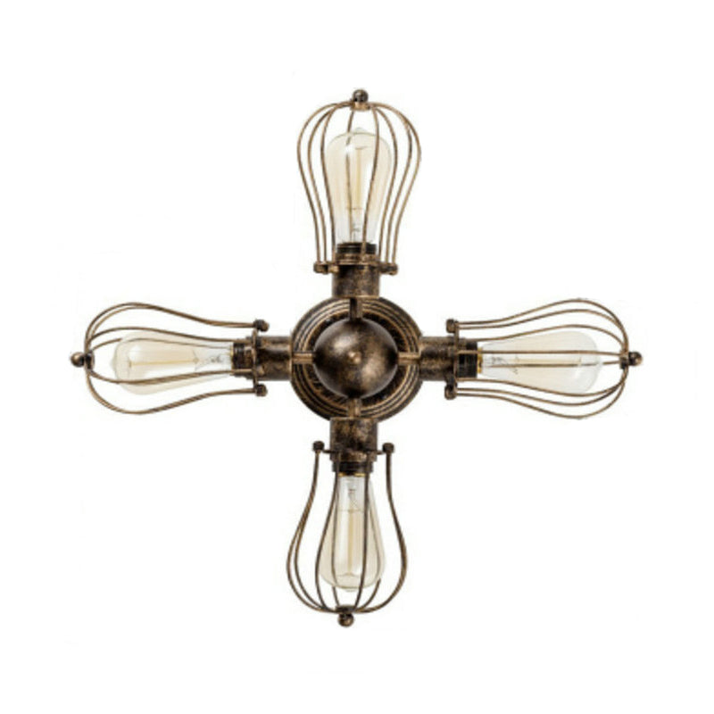 Vintage Style Bulb Shaped Iron Ceiling Light With Wire Guard | Semi Flush Mount 3/4/5 Lights