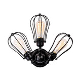 Vintage Style Bulb Shaped Iron Ceiling Light With Wire Guard | Semi Flush Mount 3/4/5 Lights