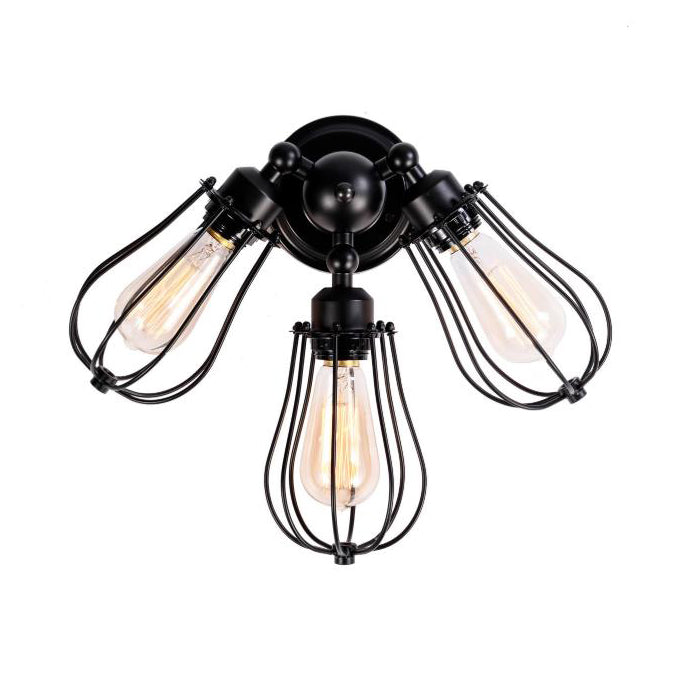 Vintage Style Bulb Shaped Iron Ceiling Light With Wire Guard | Semi Flush Mount 3/4/5 Lights