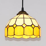 Stained Glass Tiffany-Style Hemisphere Pendant Light With Colorful Bulbs - Ceiling Suspension Lamp