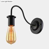 7/11 Dia Vintage Gooseneck Arm Metal Wall Lamp With Bare Bulb In Black