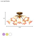 7 Bulbs Countryside Lily/Tulip Glass Ceiling Light - Semi Flush Mount For Living Room