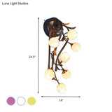 7-Light Flower Sconce Wall Mount Lighting For Bedroom - Countryside White/Pink/Yellow Glass Fixture