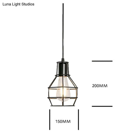 7 Type Modern Black Cage Pendant Lights Iron Minimalist Nordic Pyramid Lamp 8000