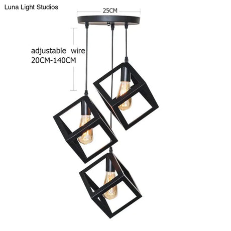 7 Type Modern Black Cage Pendant Lights Iron Minimalist Nordic Pyramid Lamp 8018