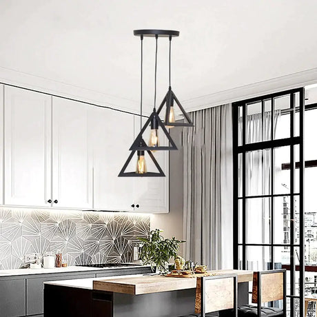 7 Type Modern Black Cage Pendant Lights Iron Minimalist Nordic Pyramid Lamp Pendant