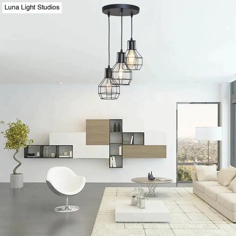 7 Type Modern Black Cage Pendant Lights Iron Minimalist Nordic Pyramid Lamp Pendant