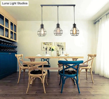 7 Type Modern Black Cage Pendant Lights Iron Minimalist Nordic Pyramid Lamp Pendant