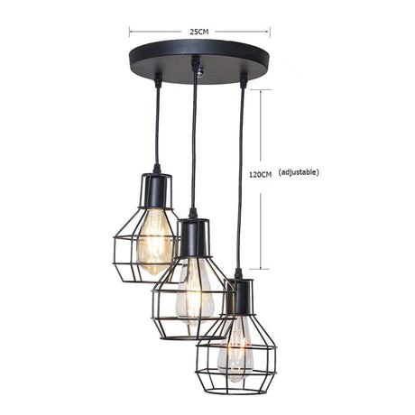 7 Type Modern Black Cage Pendant Lights Iron Minimalist Nordic Pyramid Lamp