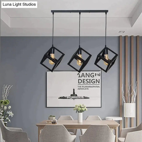 7 Type Modern Black Cage Pendant Lights Iron Minimalist Nordic Pyramid Lamp Pendant