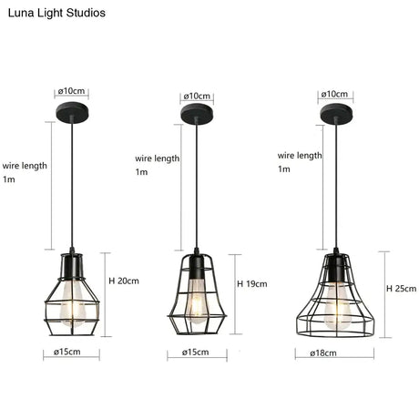 7 Type Modern Black Cage Pendant Lights Iron Minimalist Nordic Pyramid Lamp Pendant