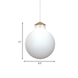 Simple Brass Globe Pendant Light - Milk White Glass 1 Bulb Bedside Suspension Lamp