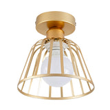 Sleek Iron Bowl Cage Semi Flush Light Fixture - Black/Gold Finish