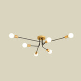 Modernist Sputnik Semi Flush Mount Light - Gold & Black Finish 6 Bulbs Close To Ceiling