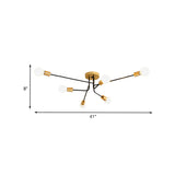 Modernist Sputnik Semi Flush Mount Light - Gold & Black Finish 6 Bulbs Close To Ceiling