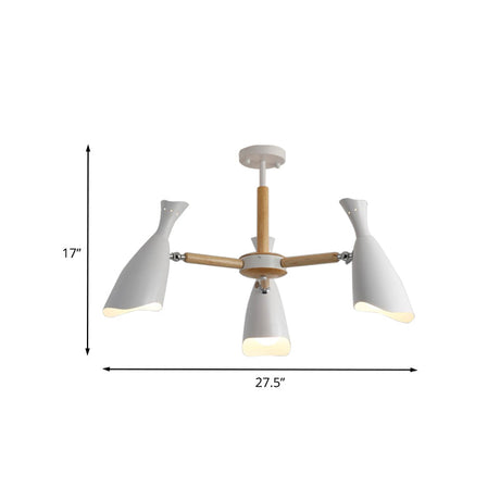 Modern Iron Wide Flare Semi Flush Mount Ceiling Light Fixture - White And Wood Finish (3/5 Heads