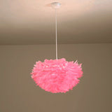 Feather Hanging Fabric Chandelier - 4-Light Modernist Bedroom Ceiling Lighting In White/Grey/Pink
