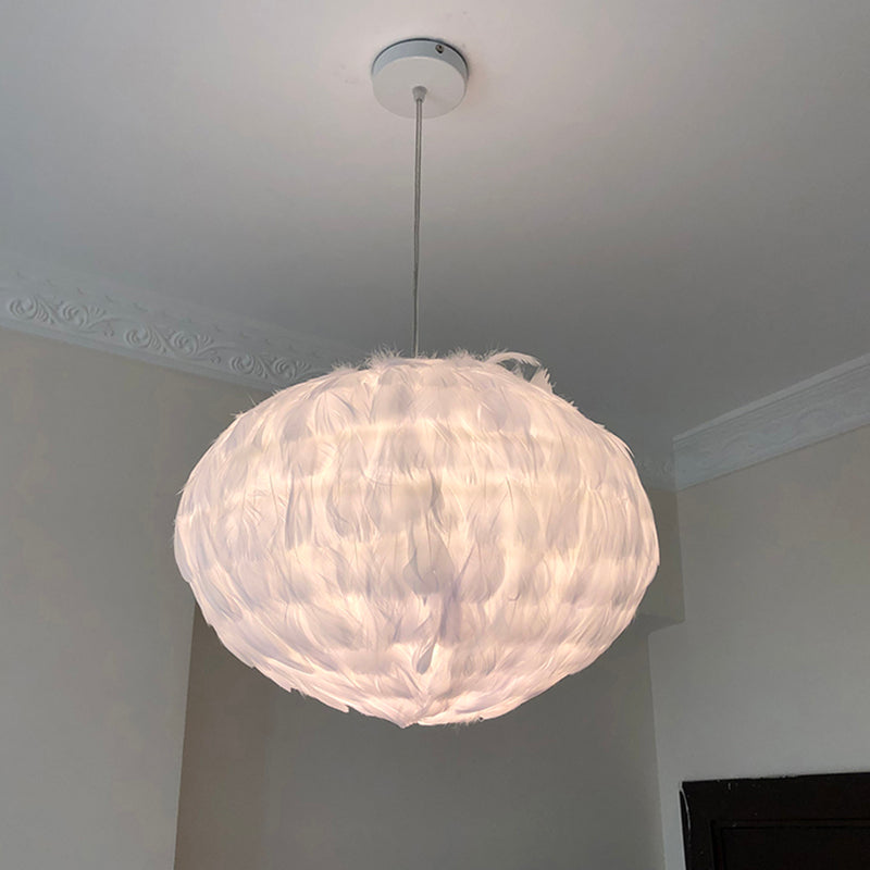 White Feather Ball Pendant Ceiling Light: Modernist Bedroom Suspension With Fabric Shade & 1 Bulb