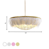 Modern Metallic Chandelier With Feather Deco - 2 Bulbs Gold Finish