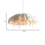Feather Hanging Lamp: Modern 1-Head Fabric Pendant With Crystal Drop For Living Room (White)