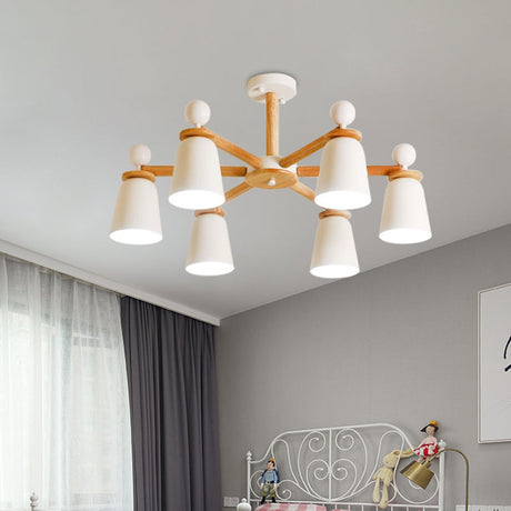 White Bell Semi Flush Modernist Ceiling Lamp Wood Arm 3/6 Lights 6 /