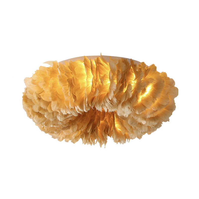 Modern Feather Flushmount Ceiling Light With 3/6 Fabric Heads In White/Grey/Pink For Bedroom