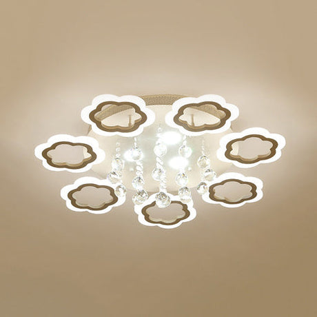 Crystal Ball Led Flush Mount Ceiling Light For Adult Bedroom - Elegant Petal Design In White 7 /