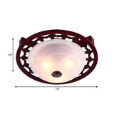 Rustic Brown Dome Flush Mount Lighting With Frosted Glass - 3-Light Wood Design Close-To-Ceiling